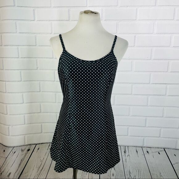 10/$25🦋 Monte Carlo Beach Club Black Polka Dot Skirted One Piece Swimsuit - 10 - Picture 1 of 12